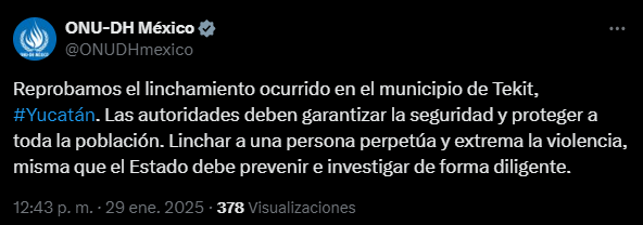 Condena La ONU linchamiento en Yucatán